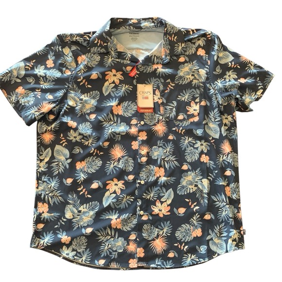 Chaps Mens XXL Hawaiian Shirt Navy Floral UPF 50 Wrinkle Resistant Performance - Picture 1 of 10
